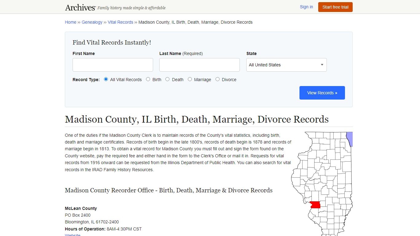 Madison County, IL Birth, Death, Marriage, Divorce Records - Archives.com